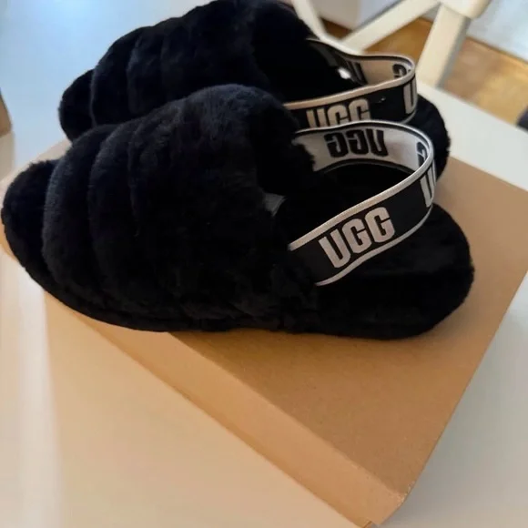 UGG Women's Plush Black Slippers - Picture 2 of 2
